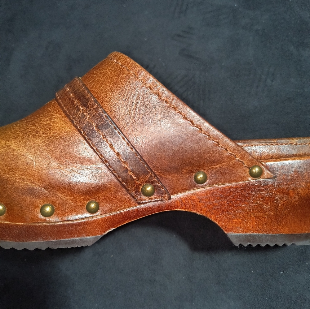 Frye Brown Leather Clogs with Brass Buckle - Picture 11 of 15